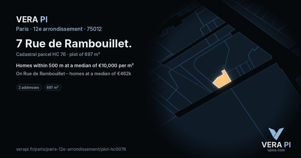 7 Rue de Rambouillet, 12e arrondissement at night – the plot lit, the parcels around coloured by the prices near them