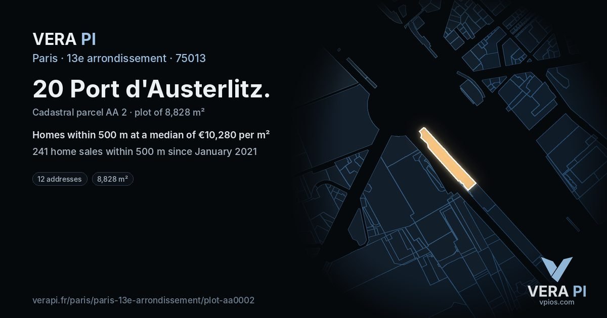 20 Port d'Austerlitz, 13e arrondissement at night – the plot lit, the parcels around coloured by the prices near them