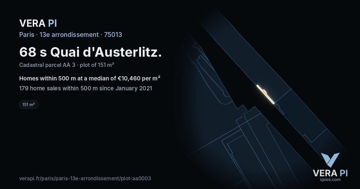 68 s Quai d'Austerlitz, 13e arrondissement at night – the plot lit, the parcels around coloured by the prices near them