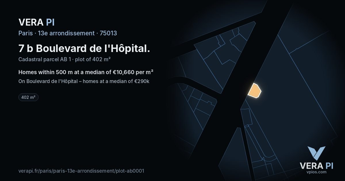 7 b Boulevard de l'Hôpital, 13e arrondissement at night – the plot lit, the parcels around coloured by the prices near them