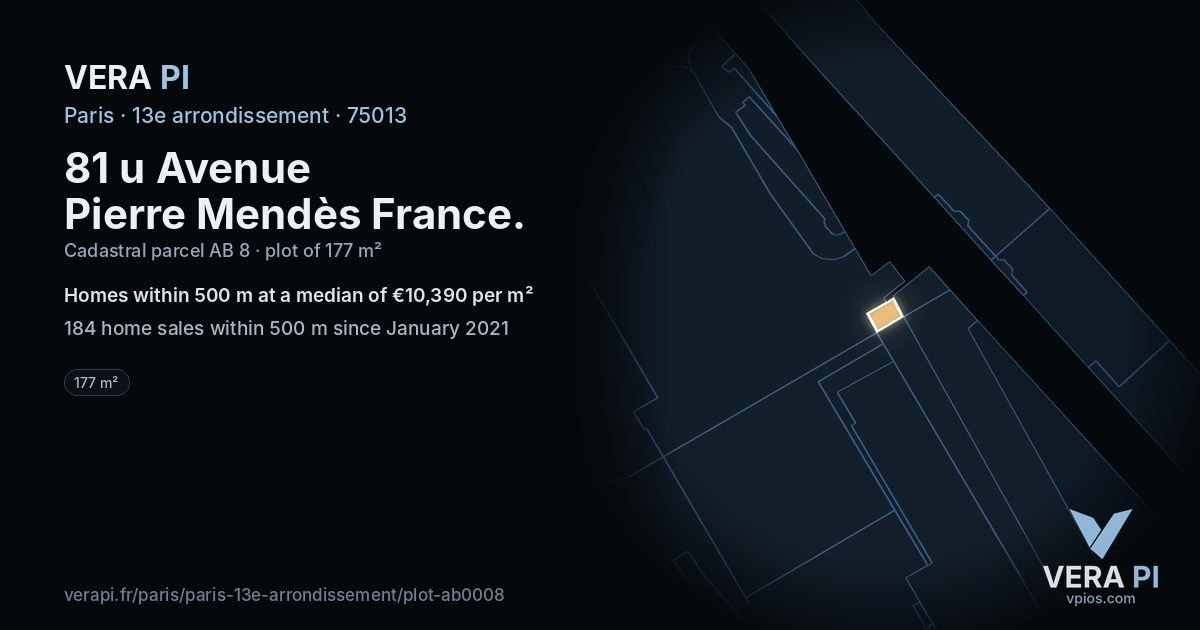 81 u Avenue Pierre Mendès France, 13e arrondissement at night – the plot lit, the parcels around coloured by the prices near them