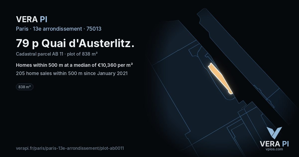79 p Quai d'Austerlitz, 13e arrondissement at night – the plot lit, the parcels around coloured by the prices near them