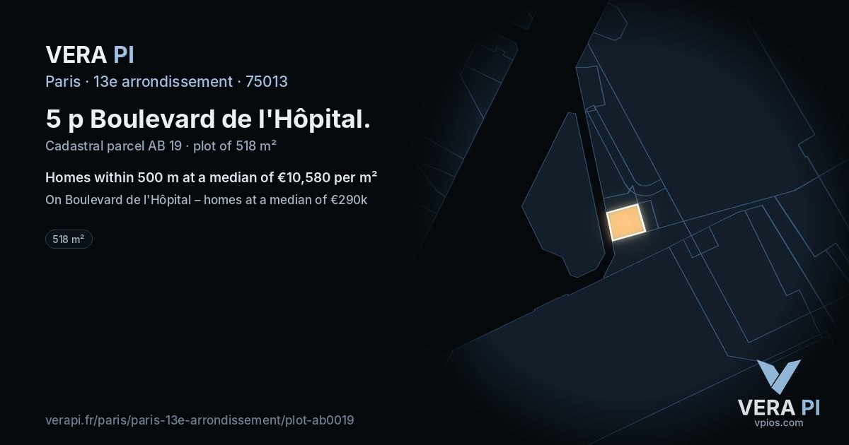 5 p Boulevard de l'Hôpital, 13e arrondissement at night – the plot lit, the parcels around coloured by the prices near them