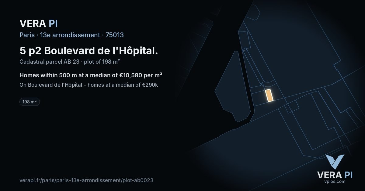 5 p2 Boulevard de l'Hôpital, 13e arrondissement at night – the plot lit, the parcels around coloured by the prices near them