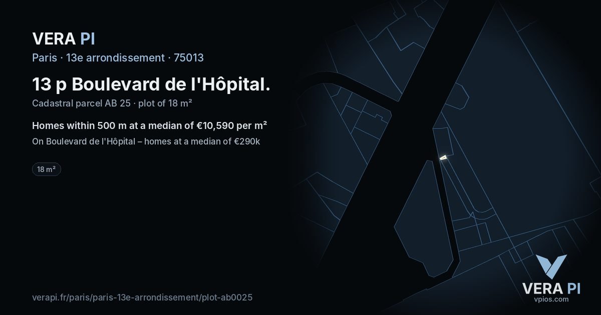 13 p Boulevard de l'Hôpital, 13e arrondissement at night – the plot lit, the parcels around coloured by the prices near them
