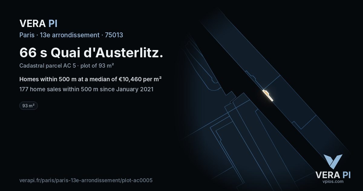 66 s Quai d'Austerlitz, 13e arrondissement at night – the plot lit, the parcels around coloured by the prices near them