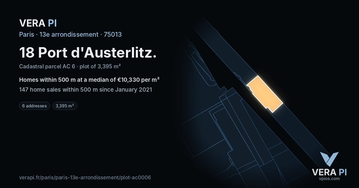 18 Port d'Austerlitz, 13e arrondissement at night – the plot lit, the parcels around coloured by the prices near them