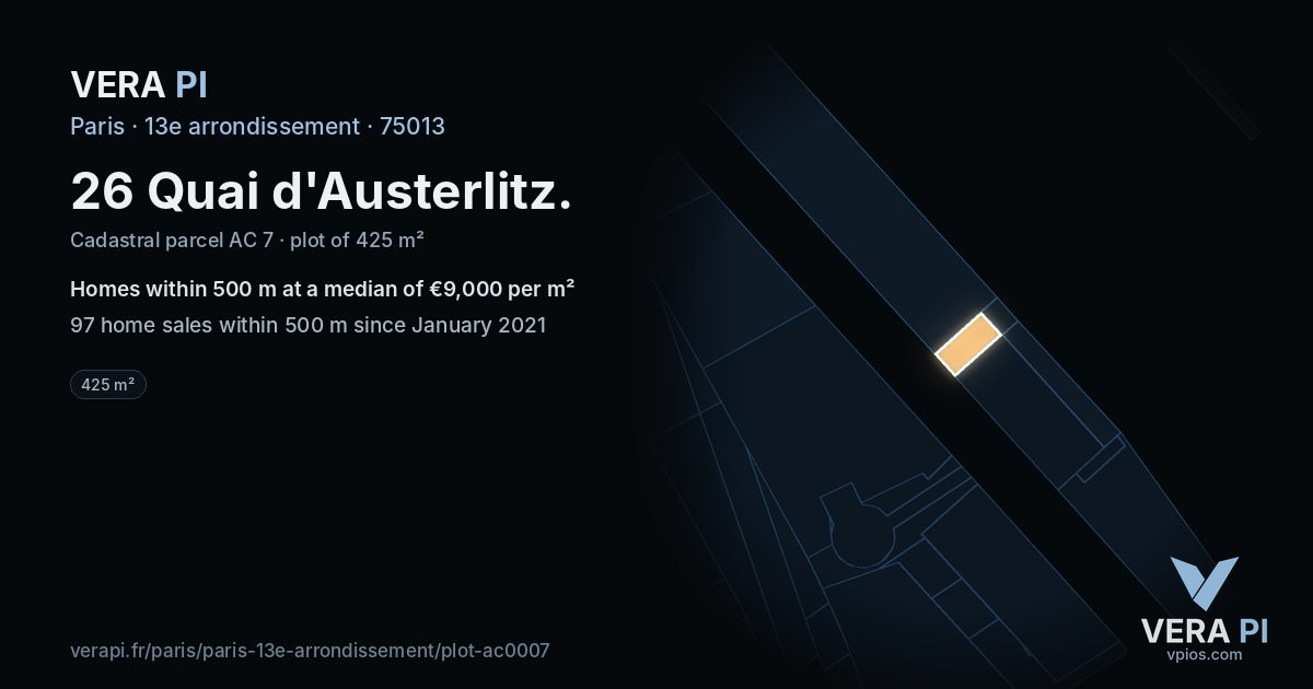 26 Quai d'Austerlitz, 13e arrondissement at night – the plot lit, the parcels around coloured by the prices near them
