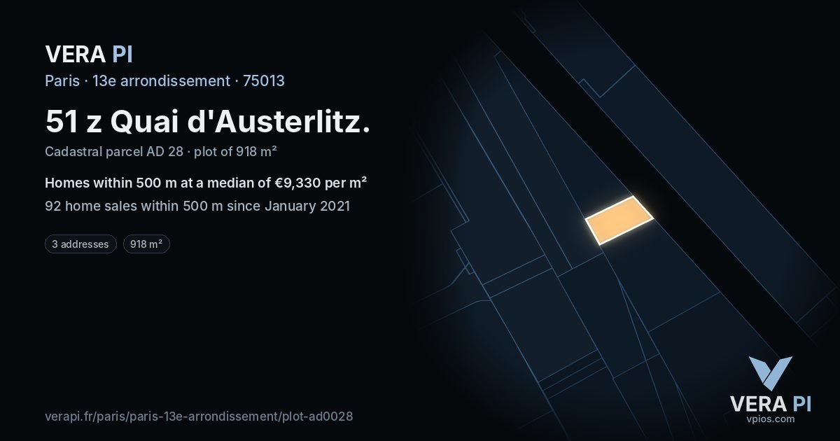 51 z Quai d'Austerlitz, 13e arrondissement at night – the plot lit, the parcels around coloured by the prices near them