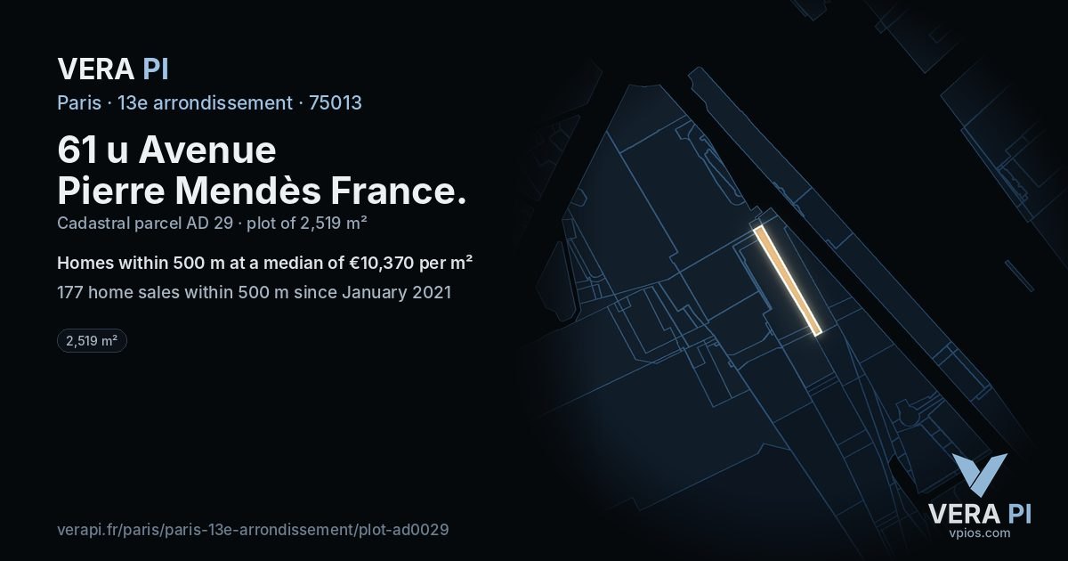 61 u Avenue Pierre Mendès France, 13e arrondissement at night – the plot lit, the parcels around coloured by the prices near them