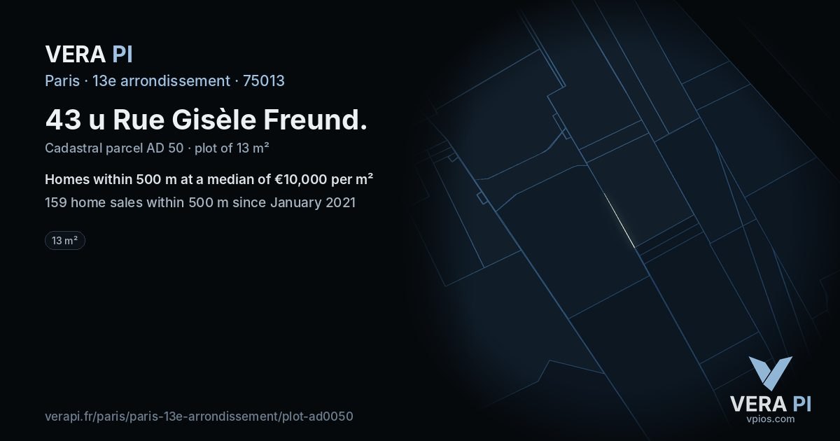43 u Rue Gisèle Freund, 13e arrondissement at night – the plot lit, the parcels around coloured by the prices near them