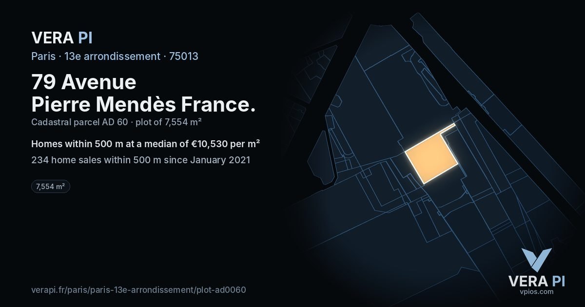 79 Avenue Pierre Mendès France, 13e arrondissement at night – the plot lit, the parcels around coloured by the prices near them