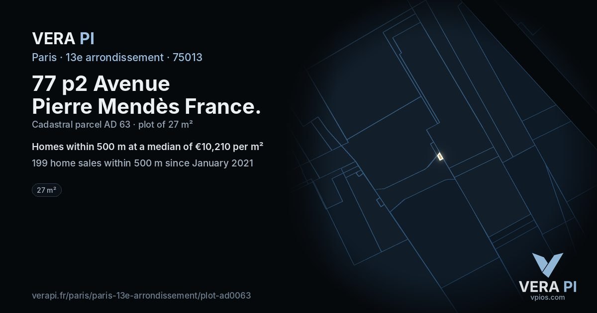 77 p2 Avenue Pierre Mendès France, 13e arrondissement at night – the plot lit, the parcels around coloured by the prices near them