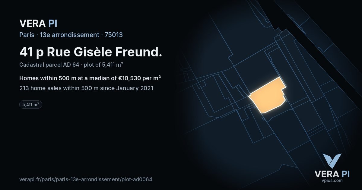 41 p Rue Gisèle Freund, 13e arrondissement at night – the plot lit, the parcels around coloured by the prices near them