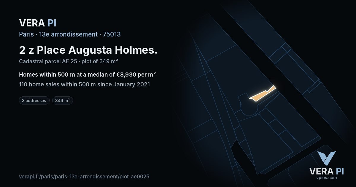 2 z Place Augusta Holmes, 13e arrondissement at night – the plot lit, the parcels around coloured by the prices near them
