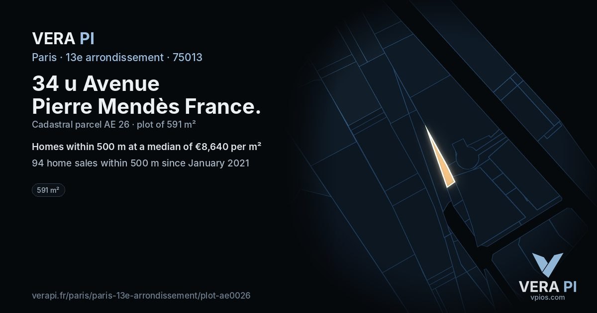 34 u Avenue Pierre Mendès France, 13e arrondissement at night – the plot lit, the parcels around coloured by the prices near them