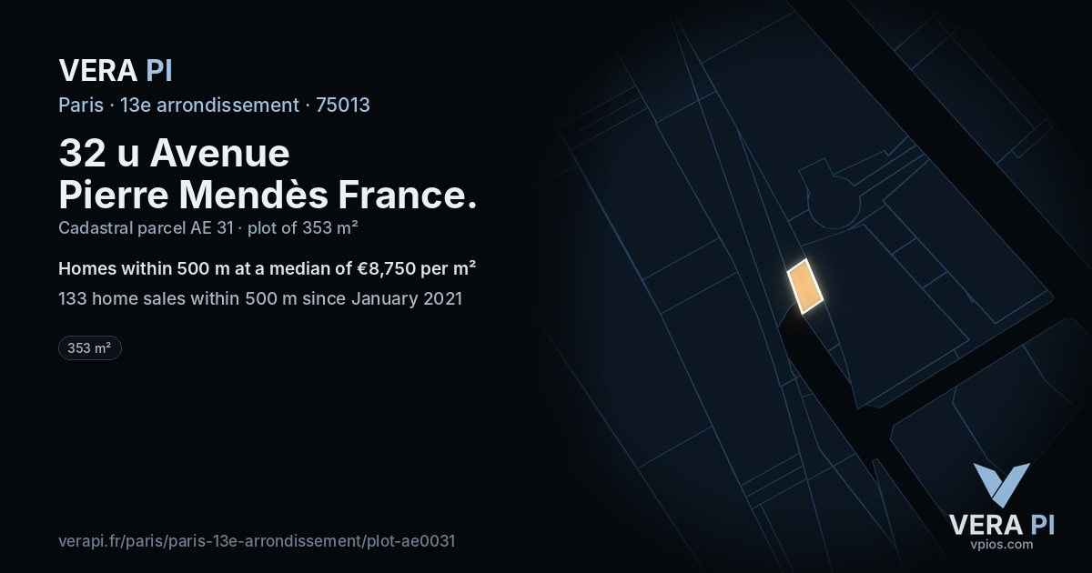 32 u Avenue Pierre Mendès France, 13e arrondissement at night – the plot lit, the parcels around coloured by the prices near them