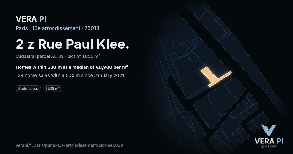 2 z Rue Paul Klee, 13e arrondissement at night – the plot lit, the parcels around coloured by the prices near them