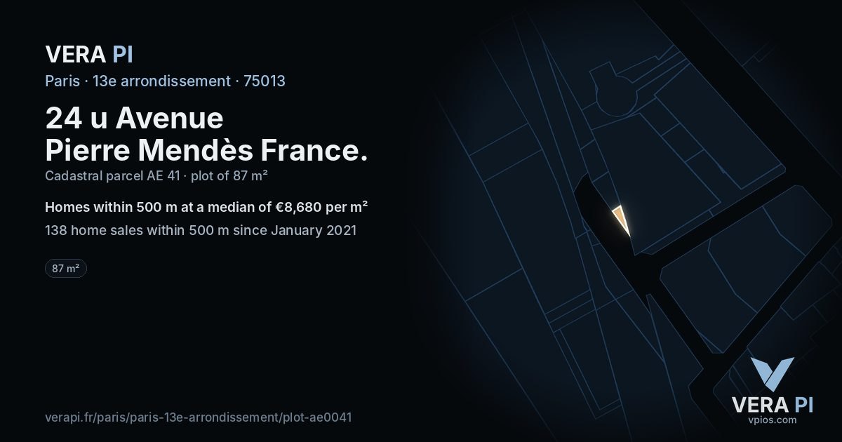 24 u Avenue Pierre Mendès France, 13e arrondissement at night – the plot lit, the parcels around coloured by the prices near them