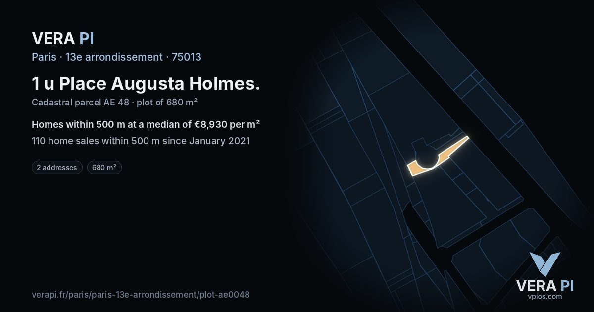 1 u Place Augusta Holmes, 13e arrondissement at night – the plot lit, the parcels around coloured by the prices near them