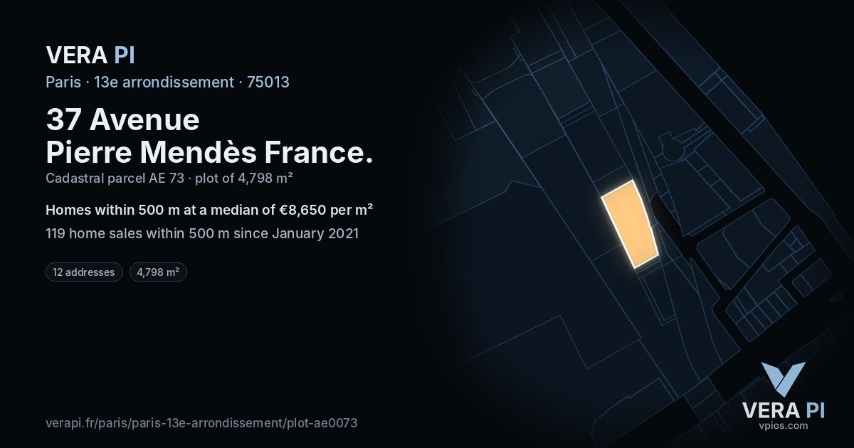37 Avenue Pierre Mendès France, 13e arrondissement at night – the plot lit, the parcels around coloured by the prices near them