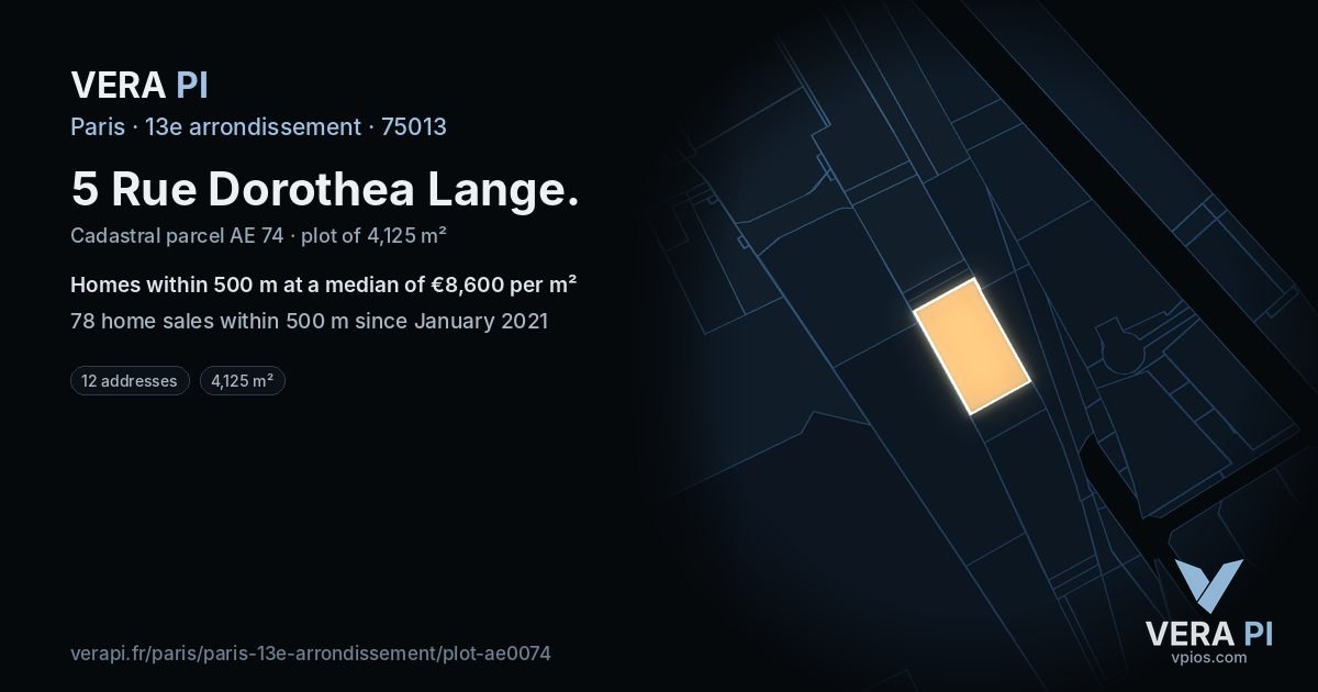 5 Rue Dorothea Lange, 13e arrondissement at night – the plot lit, the parcels around coloured by the prices near them