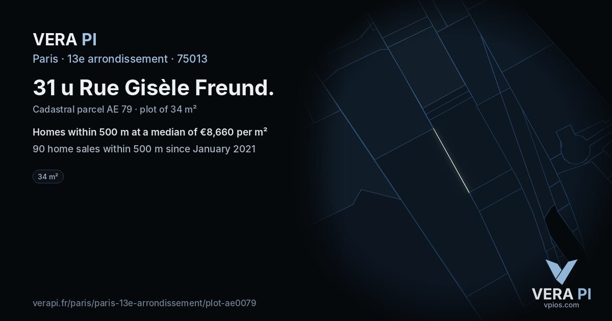 31 u Rue Gisèle Freund, 13e arrondissement at night – the plot lit, the parcels around coloured by the prices near them