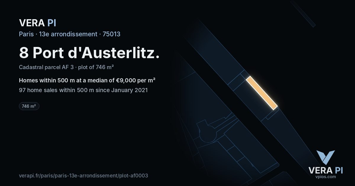 8 Port d'Austerlitz, 13e arrondissement at night – the plot lit, the parcels around coloured by the prices near them