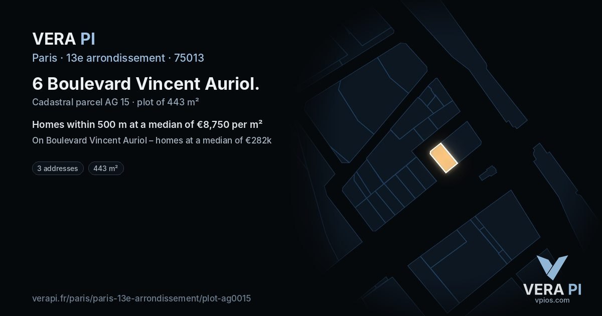 6 Boulevard Vincent Auriol, 13e arrondissement at night – the plot lit, the parcels around coloured by the prices near them