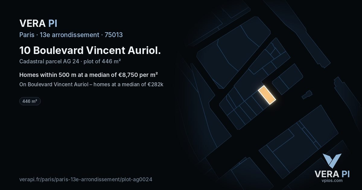 10 Boulevard Vincent Auriol, 13e arrondissement at night – the plot lit, the parcels around coloured by the prices near them