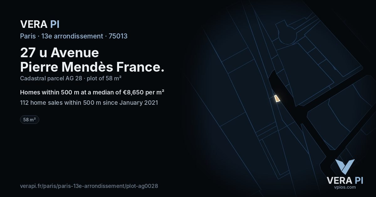 27 u Avenue Pierre Mendès France, 13e arrondissement at night – the plot lit, the parcels around coloured by the prices near them