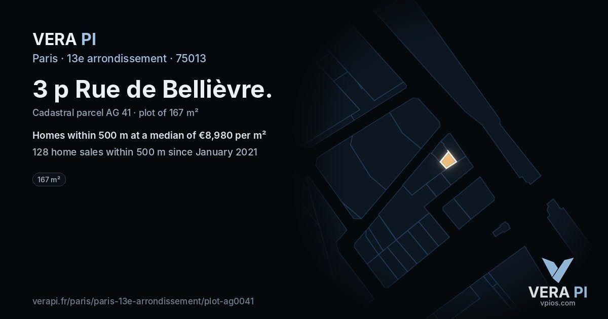 3 p Rue de Bellièvre, 13e arrondissement at night – the plot lit, the parcels around coloured by the prices near them