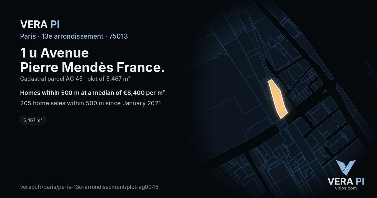 1 u Avenue Pierre Mendès France, 13e arrondissement at night – the plot lit, the parcels around coloured by the prices near them