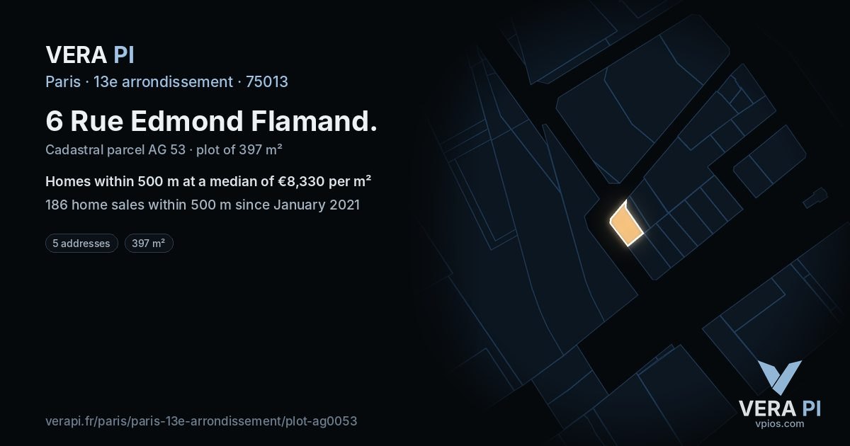 6 Rue Edmond Flamand, 13e arrondissement at night – the plot lit, the parcels around coloured by the prices near them