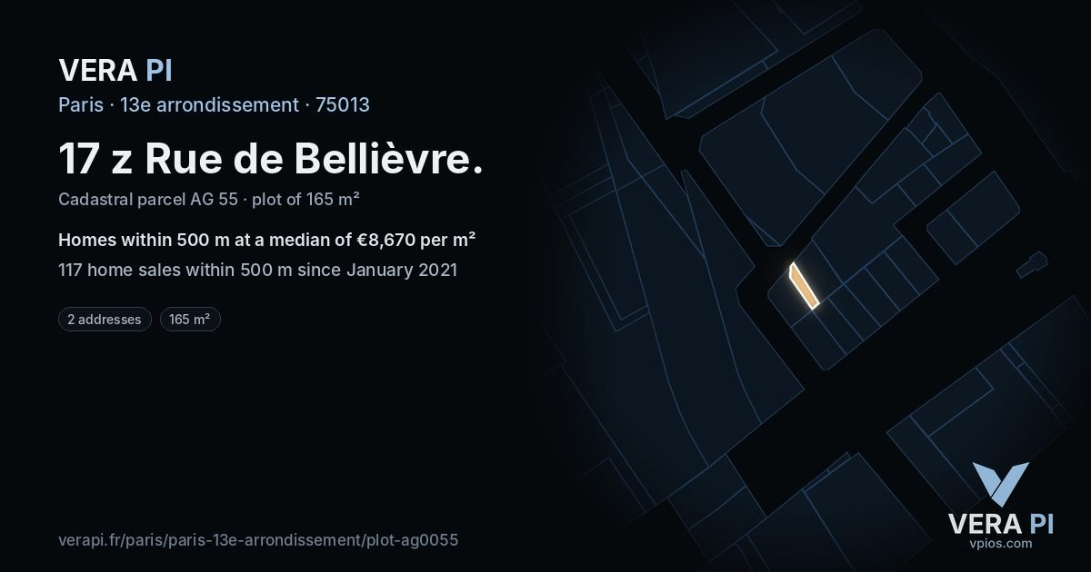 17 z Rue de Bellièvre, 13e arrondissement at night – the plot lit, the parcels around coloured by the prices near them