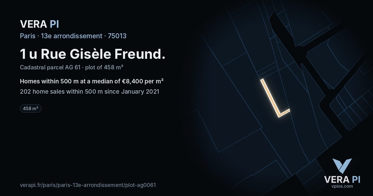 1 u Rue Gisèle Freund, 13e arrondissement at night – the plot lit, the parcels around coloured by the prices near them