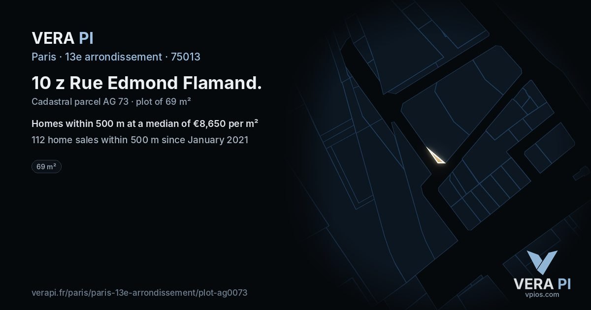 10 z Rue Edmond Flamand, 13e arrondissement at night – the plot lit, the parcels around coloured by the prices near them