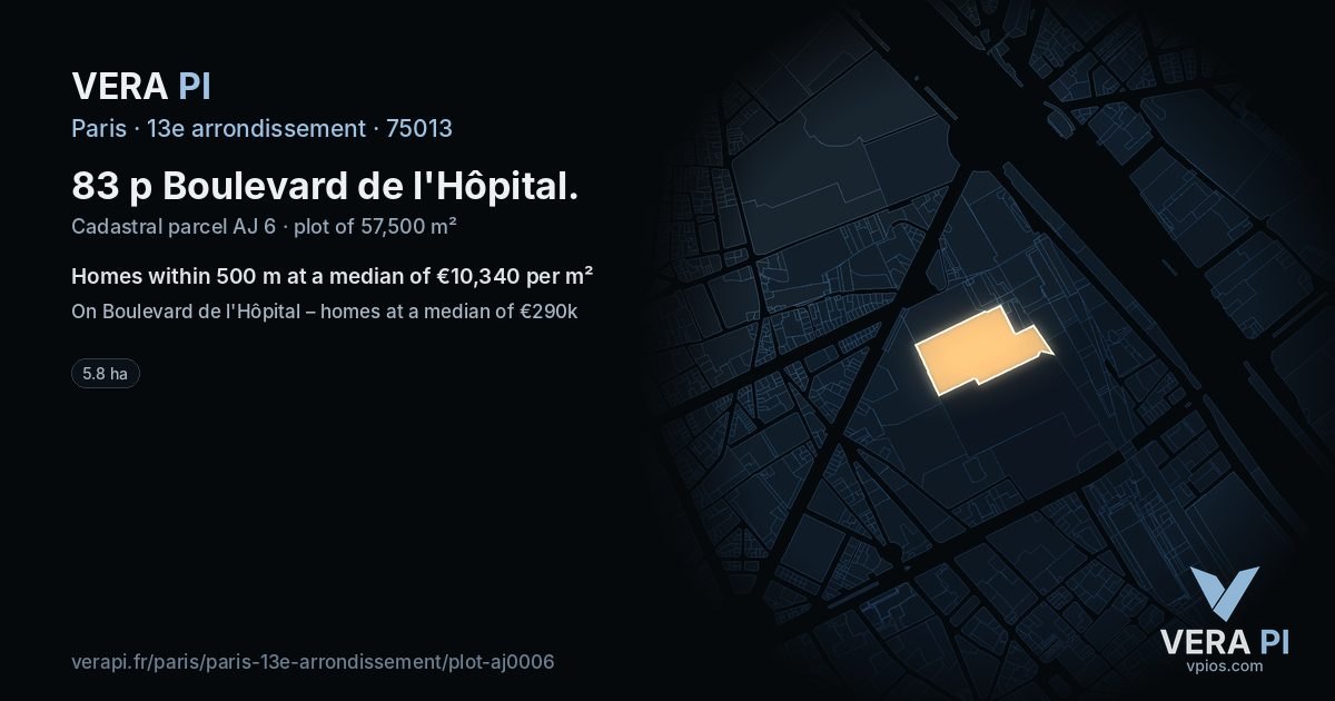 83 p Boulevard de l'Hôpital, 13e arrondissement at night – the plot lit, the parcels around coloured by the prices near them