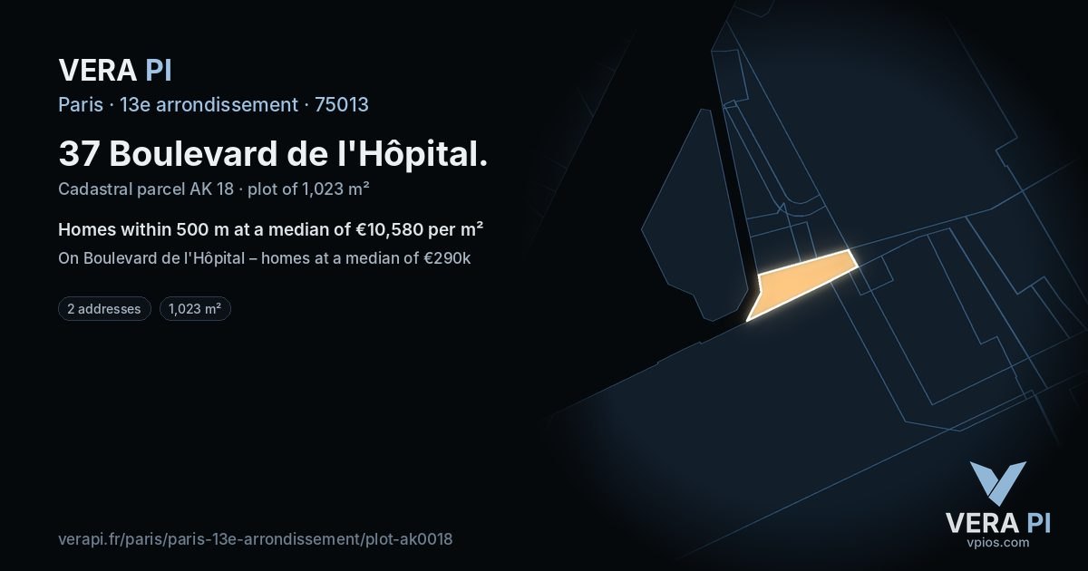 37 Boulevard de l'Hôpital, 13e arrondissement at night – the plot lit, the parcels around coloured by the prices near them
