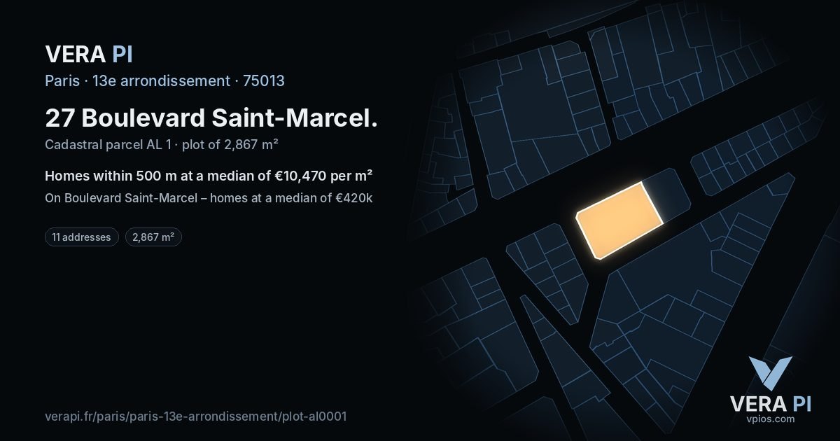 27 Boulevard Saint-Marcel, 13e arrondissement at night – the plot lit, the parcels around coloured by the prices near them