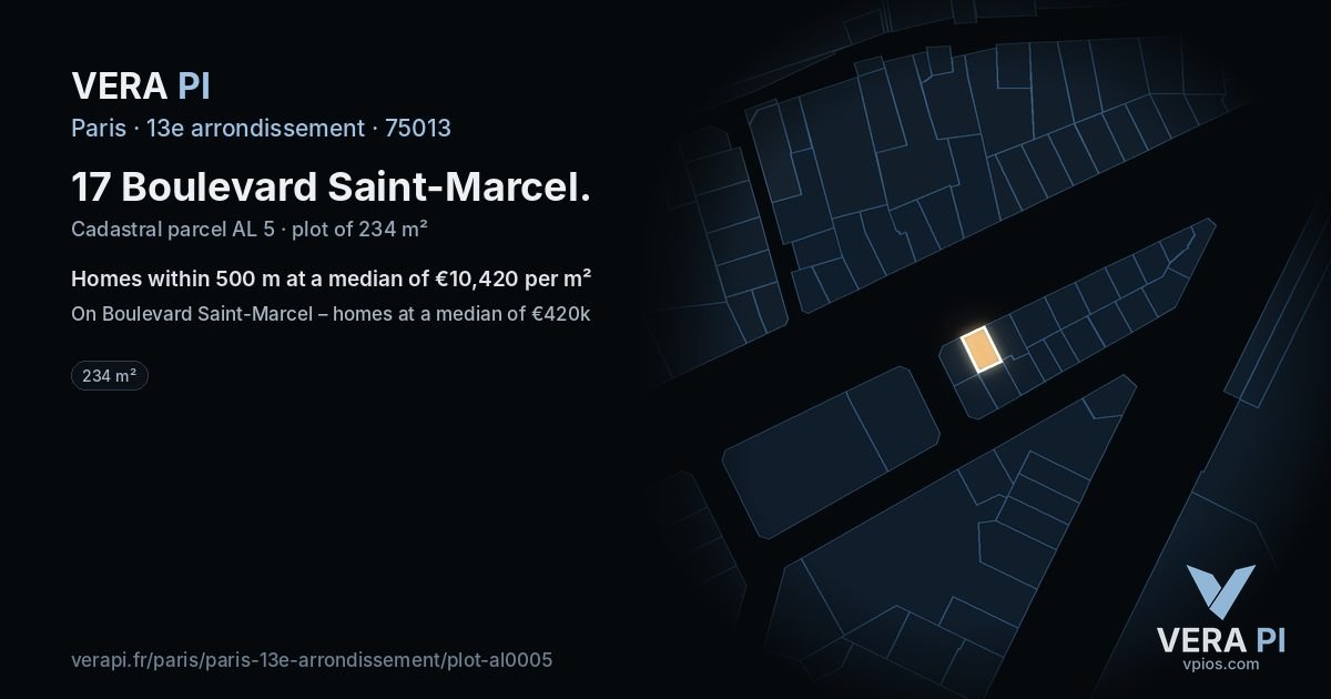 17 Boulevard Saint-Marcel, 13e arrondissement at night – the plot lit, the parcels around coloured by the prices near them