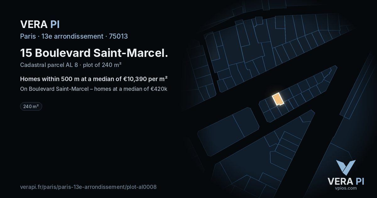 15 Boulevard Saint-Marcel, 13e arrondissement at night – the plot lit, the parcels around coloured by the prices near them