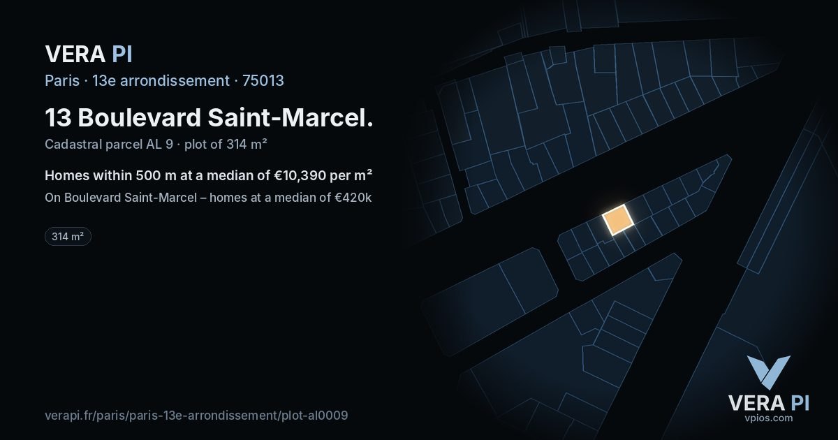 13 Boulevard Saint-Marcel, 13e arrondissement at night – the plot lit, the parcels around coloured by the prices near them