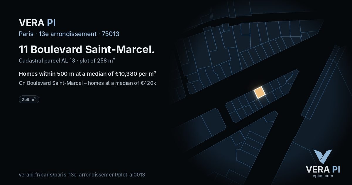 11 Boulevard Saint-Marcel, 13e arrondissement at night – the plot lit, the parcels around coloured by the prices near them