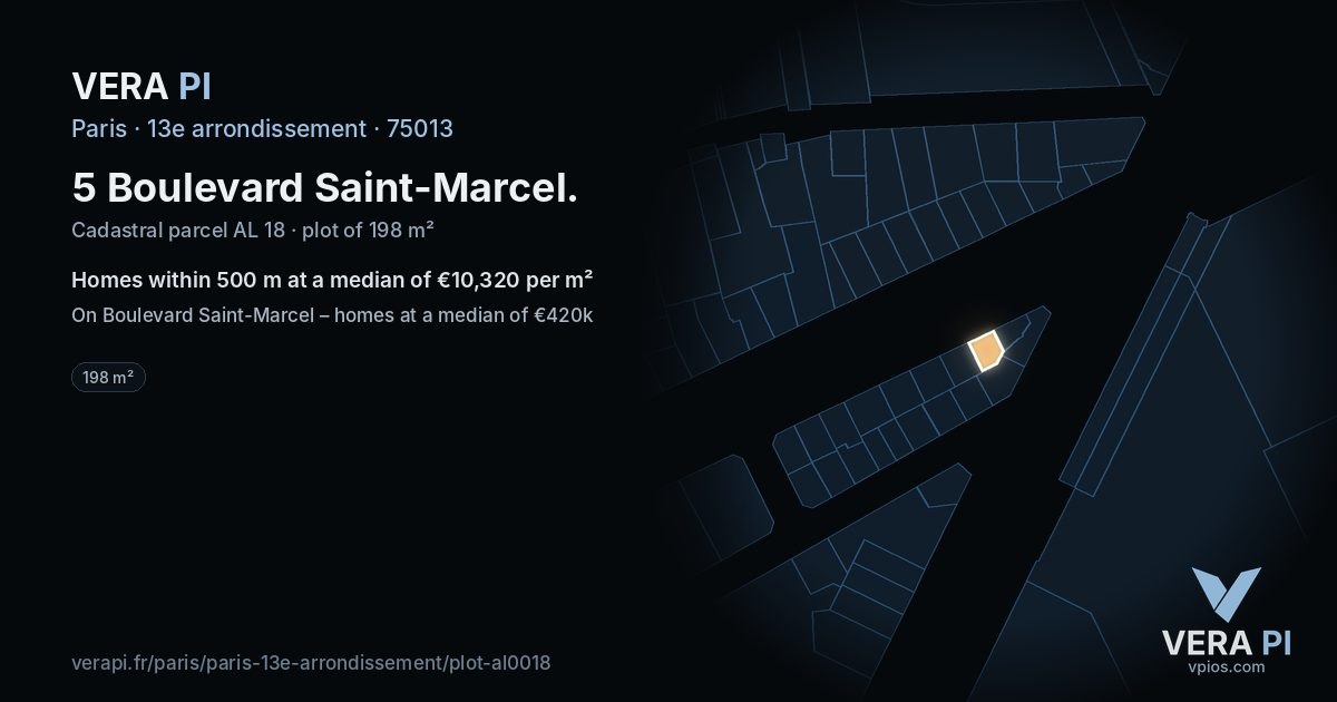 5 Boulevard Saint-Marcel, 13e arrondissement at night – the plot lit, the parcels around coloured by the prices near them