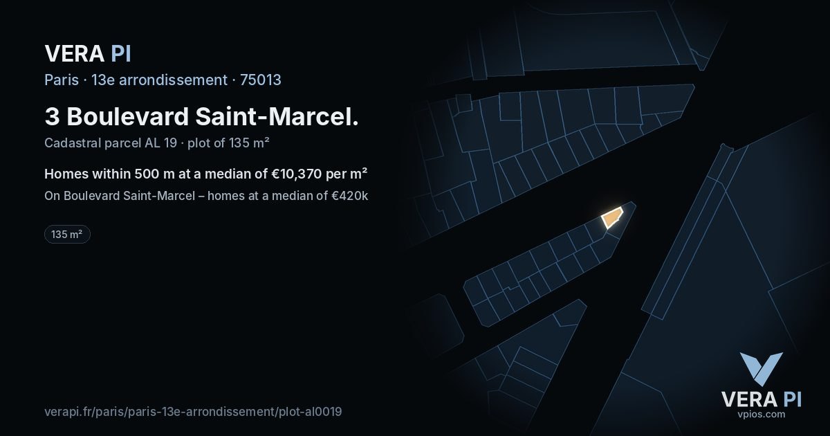 3 Boulevard Saint-Marcel, 13e arrondissement at night – the plot lit, the parcels around coloured by the prices near them