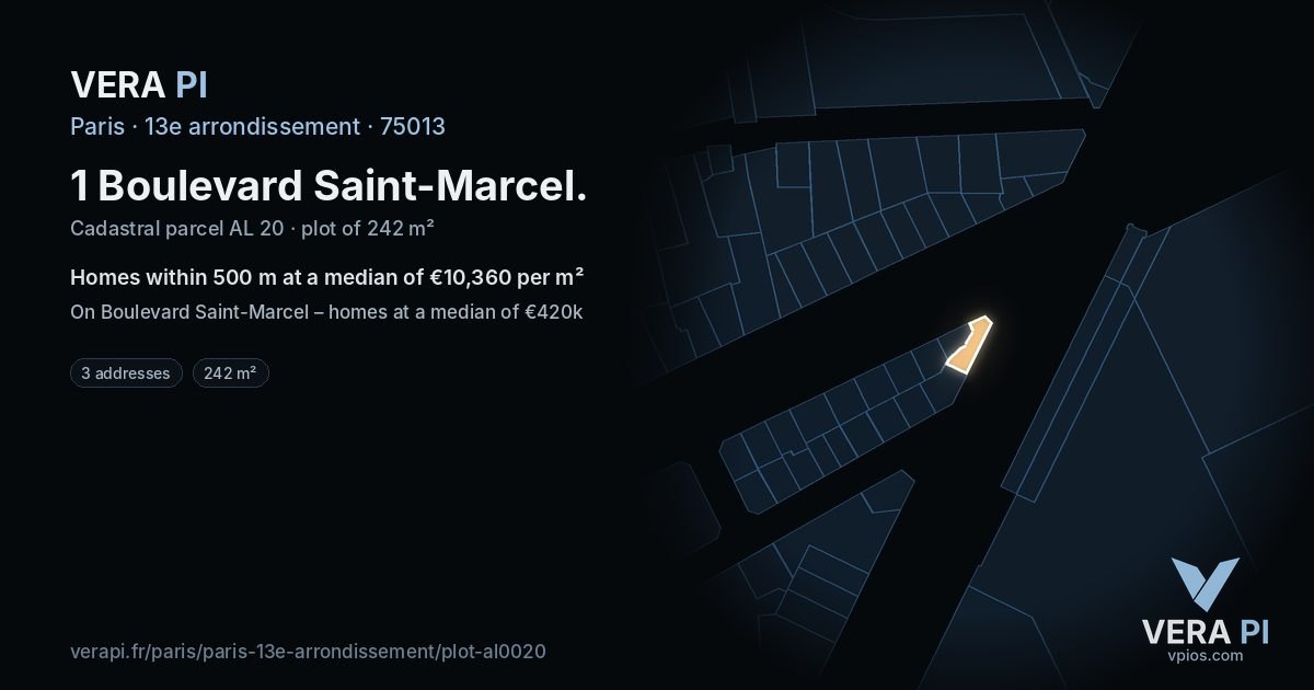 1 Boulevard Saint-Marcel, 13e arrondissement at night – the plot lit, the parcels around coloured by the prices near them