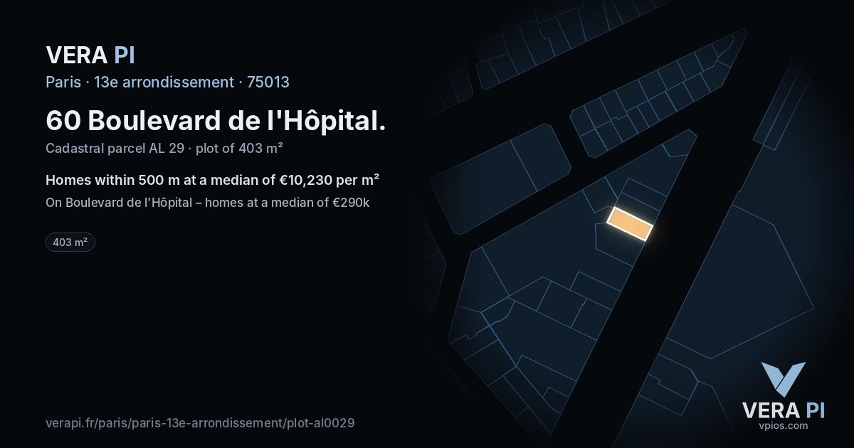 60 Boulevard de l'Hôpital, 13e arrondissement at night – the plot lit, the parcels around coloured by the prices near them
