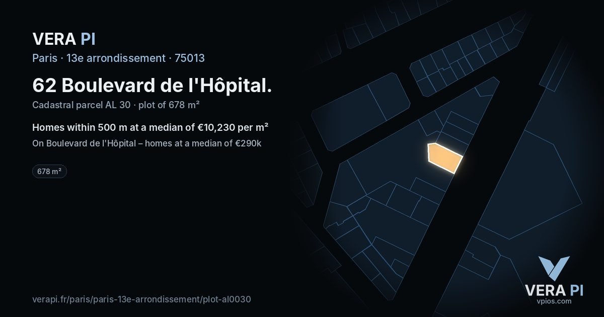 62 Boulevard de l'Hôpital, 13e arrondissement at night – the plot lit, the parcels around coloured by the prices near them