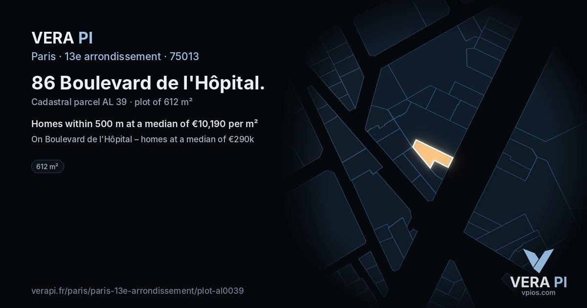 86 Boulevard de l'Hôpital, 13e arrondissement at night – the plot lit, the parcels around coloured by the prices near them